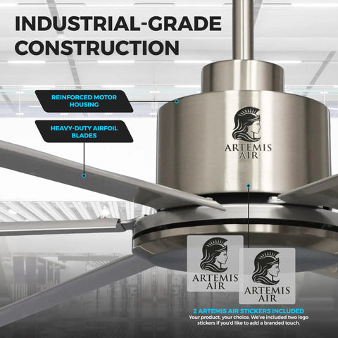 Heavy Duty Workhorse 120 Inch HVLS Industrial Ceiling Fan showing reinforced motor housing and heavy-duty blades