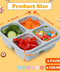 Image of Six Pack Snack Containers With Four Compartment Divided Design, showcasing vegetables and candy, in multicolor.