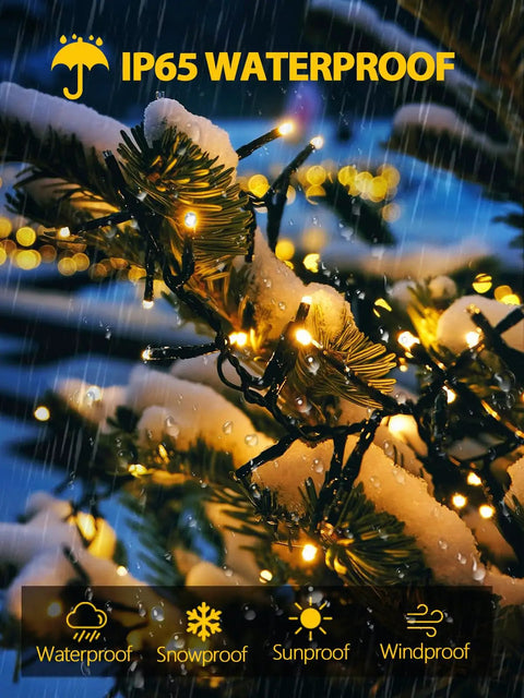 Two Pack 200 LED Solar String Lights For Outdoors Waterproof With 8 Modes And Memory Function Auto On Off Warm White Party