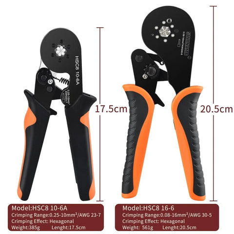Heavy Duty Ferrule Crimping Pliers For 0.08-16Mm2 Wire Sleeves And Tubular Terminal Set Connector With Precision Die Hsc8 6-4a model shown in detail.