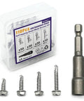 Size Eight Go To Self Tapping Screws Set For Metal With Bit 410 Stainless Hex Washer Head Self Drilling No Pre Drill Needed