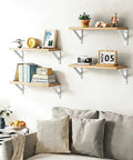 Heavy Duty White Shelf Brackets 10 Inch L Shaped Shelf Support Set with wooden shelves in living room display