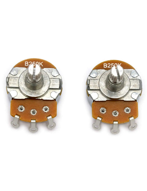 Two Alpha Pots Linear B250k Tone Potentiometers for Electric Guitars and Basses with 6mm Split Shaft and fixing hardware