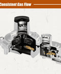 CALPOSE 2-stage propane regulator with POL, cutaway view showing internal springs and diaphragms inside metal body