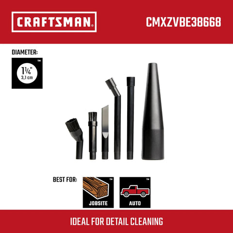 6-Piece Micro-Cleaning Wet Dry Vac Attachment Kit For 1-1/4 Inch Hoses shown with industrial-grade nozzle accessories