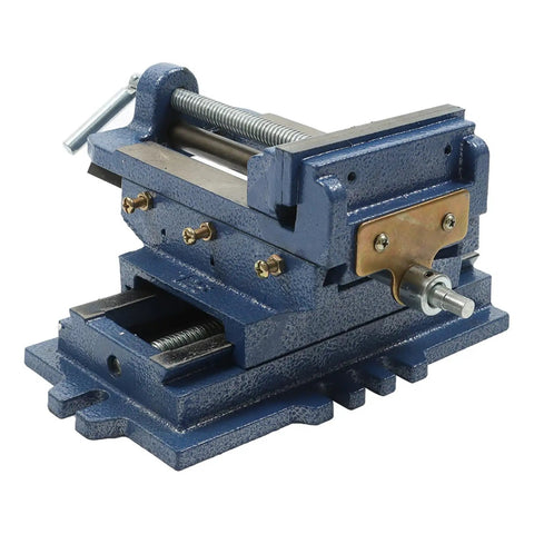 Cross Slide Vise Drill 5 Inch 2 Way XY Heavy Duty Clamp for Metal Milling and Drilling Machines Blue Precision Workholding Vise With Dual Handles for Accurate X and Y Axis Movement and Secure Clamp, blue cast iron vise