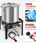 60 Quart Crawfish Boiler Outdoor Seafood Boil Kit With Dustproof Cover And 12 Inch Skimmer Included 110000 BTU Propane Jet Burner CSA Regulator 0 To 20 PSI Backyard Crab Boil Pot For Easy Backyard Cookout with burner and regulator