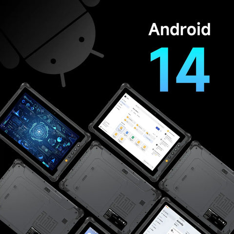 Heavy Duty Rugged Android 14 Tablet With Built In Barcode Scanner 8GB RAM And 128GB Storage displaying Android interface and rugged design.