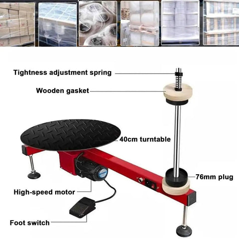 Electric Stretch Film Wrapping Machine Wrap Around Film Balers 15 7 Inch Turntable 30 Rpm High Speed Motor with foot switch.