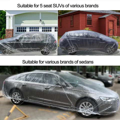 Clear Disposable Car Cover Keepin It Dry Fits Any Car Up To 12.4 Ft By 21.6 Ft With Elastic Hems 3 Pack on parked cars