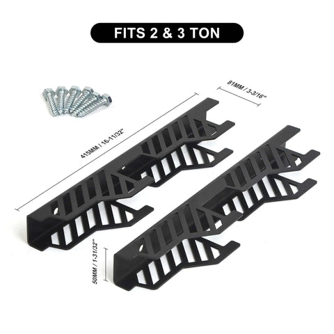 Heavy Duty Jack Stand Wall Mount Brackets For 2 And 3 Ton Stands, 12 Gauge Steel With Powder Coated Finish, two stands per mount, includes screws