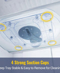 Refrigerator Lazy Susan Turntable Organizer 16.5 By 11 By 1.85 Inches clear plastic tray with four suction cups underside view