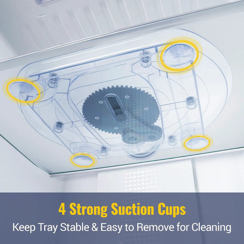 Refrigerator Lazy Susan Turntable Organizer 16.5 By 11 By 1.85 Inches clear plastic tray with four suction cups underside view