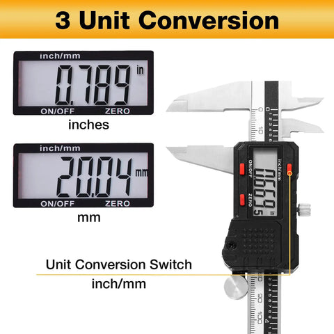 6 Inch Stainless Steel Digital Caliper With Large LCD Display Effortless Inch And Metric Conversion Vernier Micrometer Precision Gauge showing inch/mm readings