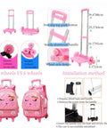 Girls Rolling Backpack Trolley School Bag With Cat Face Bowknot Pink Reflective Strip Cute Luggage showcasing 2 vs 6 wheels and installation method
