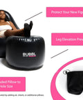 Post Op Recovery Care Bundle For BBL Procedures With Inflatable Chair Lipo Foams Sleeping Pillow Portable Urinal And Electric Air Pump Included For Comfort And Speedy Recovery At Home Or Hospital; woman on inflatable chair, footrest, pillows.