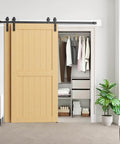 Installed 12 Foot Bypass Sliding Barn Door Hardware Kit With Single Track For Double Doors, Heavy Duty Steel Rails And Pulleys