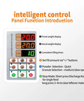 Intelligent control panel for Auto Powder Filling Machine With Smart Scale Dispenser, showing presets and functions.