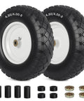 Flat Free 16 Inch Wheelbarrow Tire And Wheel Set Size 4.80 4.00 8 Solid Tire With 3 Inch Centered Hub And Five Eighth Inch Axle Bore
