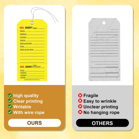 100 Pack Yellow Repair Tags With Wire Ties And Grommets, Numbered Tear Off Price Notice And Maintenance Labels For Production Equipment, Durable 2.6 x 5.25 Inch Notices with wire tie