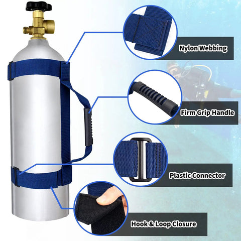Blue Heavy Duty Scuba Tank Carrier With Adjustable Webbing Strap And Comfort Grip Handle Durable Nylon Cylinder Holder For Easy Transport Of Air Tanks Secure Fit And Non Slip Grip