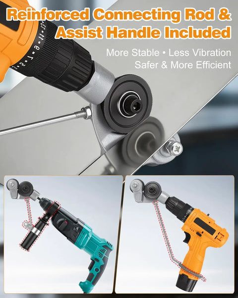 Upgraded Metal Cutter Drill Bit Attachment With Stabilizer Handle for electric screwdrivers with connecting rod and assist handle.