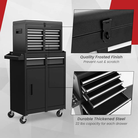 Heavy Duty Rolling Tool Chest With Five Drawers And Lockable Cabinet Boss Level Tool Organizer for garage with steel finish
