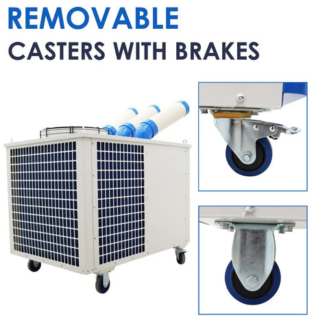Built Like A Tank Heavy Duty Portable Industrial Air Conditioner 28900 Btu with removable casters and brakes for stability.