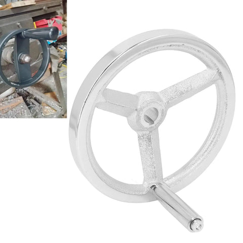 18mm Bore Lathe Hand Wheel With Chrome Finish, cast iron round handwheel for milling and grinding setup, with handle