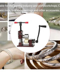Kickass Ring And Bracelet Press Bender Machine With Adjustable Rolling Mill, showcasing metal tools and jewelry accessories.