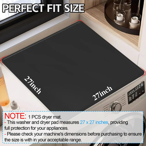 Heavy Duty Silicone Top Loader Protector Mat For Washer And Dryer Surface 27 X 27 Inch shown on a laundry appliance.