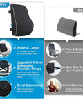 Comparison of Comfortable Lumbar Support Pillow For Office Chair And Car With Mesh Cover And Double Adjustable Straps against a smaller pillow.
