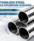 Stainless steel multipurpose scraper tubes, built for durability, 1.1 inch diameter, sturdy and bend-resistant in a close-up view.