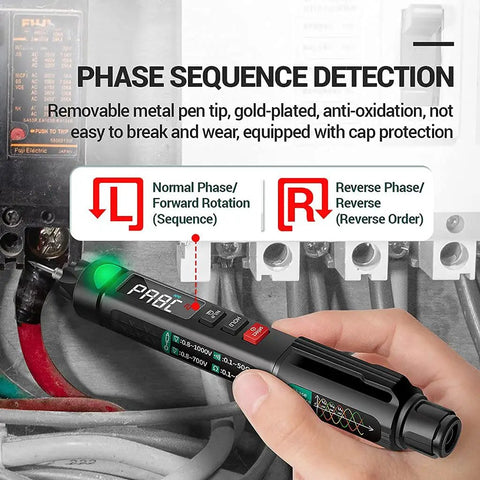Two In One Pro Grade Digital Multimeter And Voltage Tester Pen For Electricians, 6000 Counts Intelligent Meter held near wires