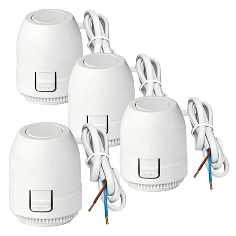 Normally Closed 24V Electric Thermal Actuator For Underfloor Heating Valve, 2-Wire IP54 Waterproof Thermostat shown in a set of five