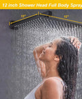 Rain Shower System With 12-Inch Square Head And High Flow Handheld, Matte Black Wall Mount Luxury Mixer, woman enjoying rainfall