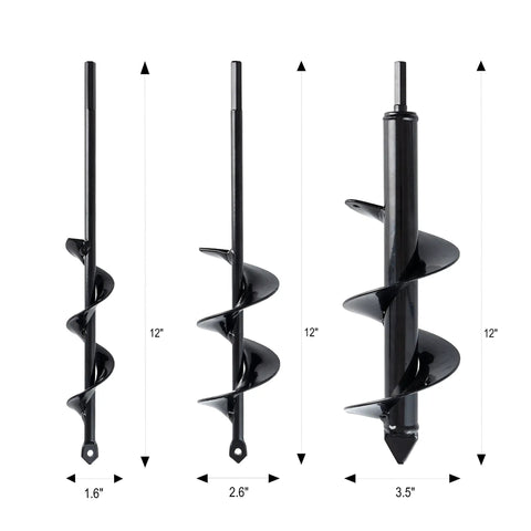 Set Of 3 Garden Auger Drill Bits For Planting 1.6 By 12 Inch, 2.6 By 12 Inch, 3.5 By 12 Inch Deep Holes Bulb And Bedding Plant Augers