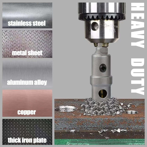 Front view of carbide hole saw kit with pilot drill for metal; sizes 5/8 in to 3 in.