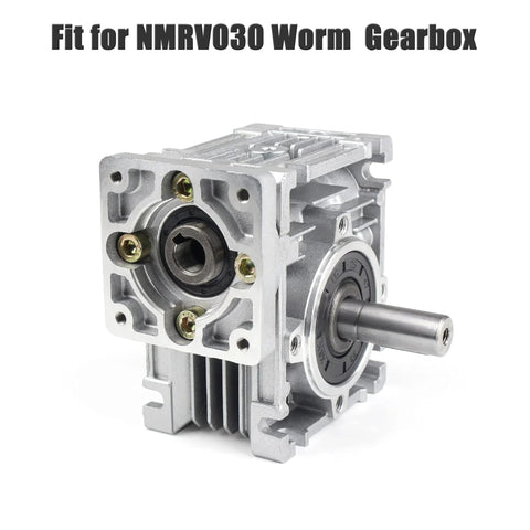 NMRV030 worm gearbox with 14mm (0.55 in) output shaft, aluminum housing, front view