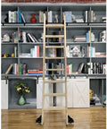 Wooden ladder on Rolling Library Ladder Rail Kit With Sliding Hardware No Ladder Round Tube Track System For Mobile Garage And Closet Walls Carbon Steel Black Powder Coat 6.6ft 200cm Rust Proof And Noise Reducing Rollers Wall Mounted set against bookshelves