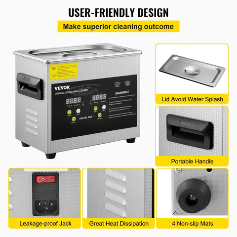 Pro Grade Heavy Duty 3 Liter Digital Ultrasonic Cleaning Bath With Adjustable Heater And Auto Timer For Slick Jewelry Eyeglasses And No Sweat Mechanical Parts, showcasing control panel and features.