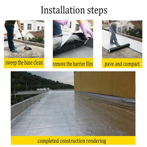 Installation steps for Rock Solid Asphalt Roof Shingles Repair Tape With Super Grip Self Adhesive Backing and Thick Aluminum Foil Surface.