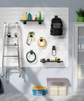 Garage storage setup with Sixteen Pack Heavy Duty Tubular Slatwall Shelf Brackets With Lip For Garage Retail And Home Storage Universal Slatwall