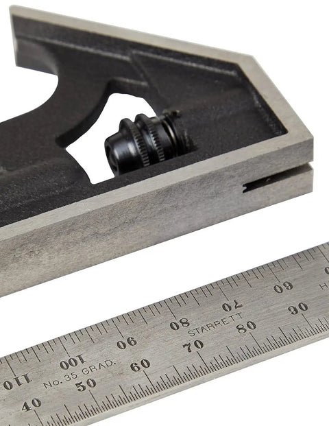 Close-up of Student Combination Square 150mm Blade With Cast Iron Head Hardened And Tempered Blade 35 Graduation for beginners