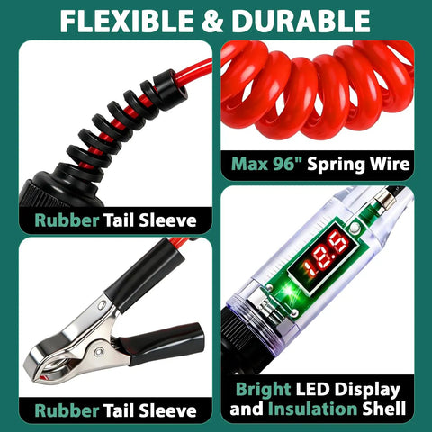 Weather Pack Connector Kit Bundle With 401 Pieces showing LED test pen, 96-inch spring wire, and rubber tail sleeve.