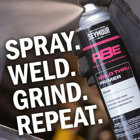 Professional Self Etching Weld Through Gray Primer For Metal Surfaces With Zinc Enhanced Coating can in workshop setting