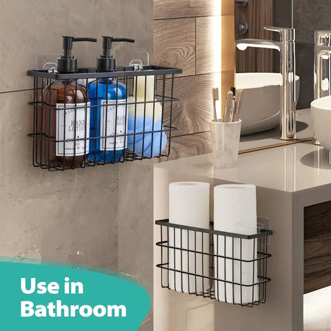 Two Pack Self Adhesive Cabinet Door Organizer For Pot Lids And Tumbler Cups No Mess Peel Stick Pantry Caddy Super Slick Kitchen Wall Mount Rack Keeps Your Home Totally Clutter Free in black wire baskets holding lotions and towels.