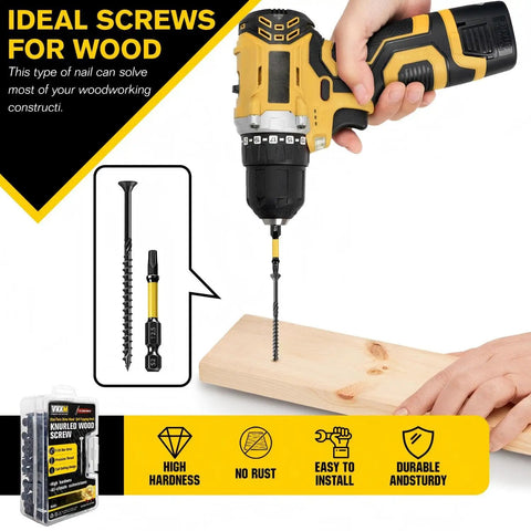 Person using drill with No 10 Three And A Half Inch Black Knurled Star Drive Wood Screws 75 Pack Self Tapping Deck Screws on wood