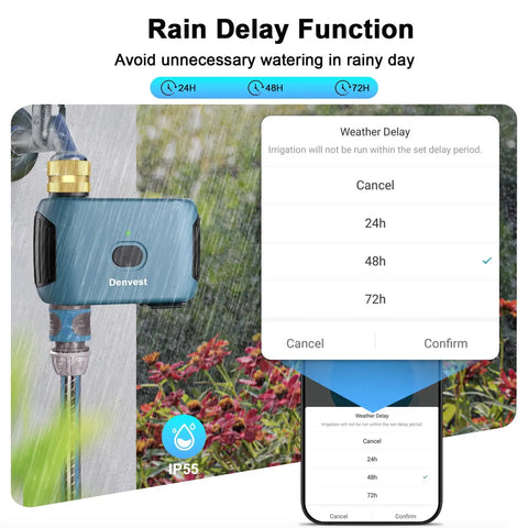 Smart Sprinkler Timer With Brass Inlet And Outlet 1 Zone Hose Faucet Controller With WiFi Hub rain delay function display