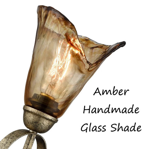 Rustic Wall Sconce Vanity Light With Amber Glow Glass Shade in Handmade Design